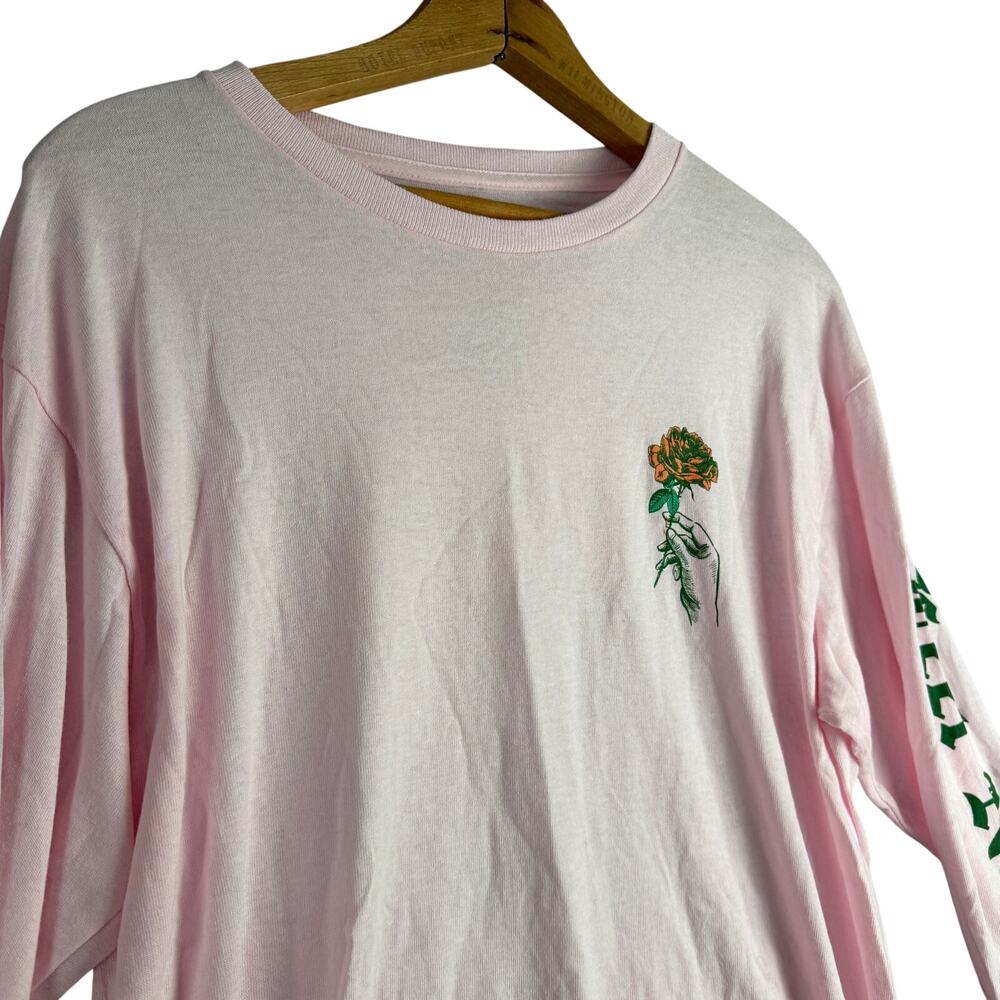 Empyre Men's M Pink Cotton Knit Rose Graphic Logo Crew Neck Long Sleeve T-Shirt